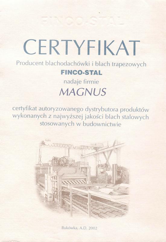 certyfikat Finco Stal